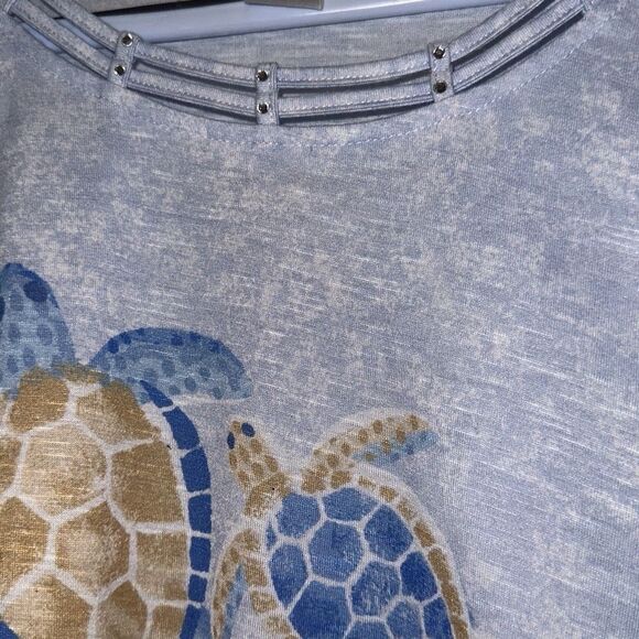 Alfred Dunner Heather Blue Swimming Turtle 3/4 Sleeves Top Ladies Size Large - Picture 8 of 11